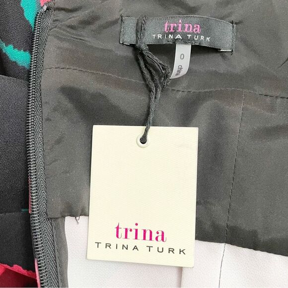 NWT Trina Turk Sleeveless Floral Midi Dress Pink Red Black Size 0 Wedding Guest - Picture 11 of 15